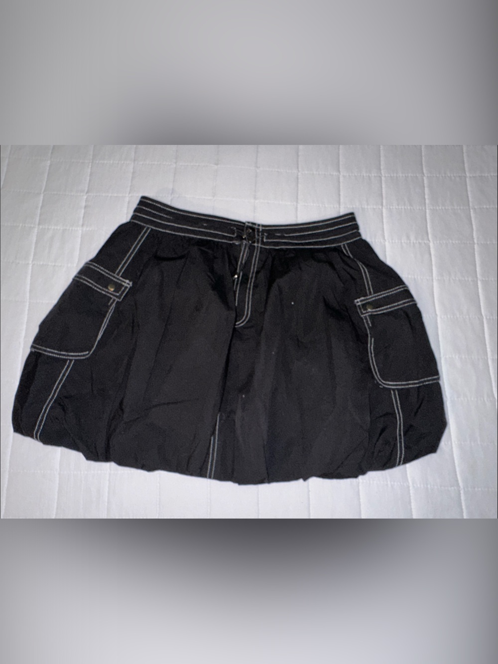 Black Mini Skirt with Contrast White Stitching